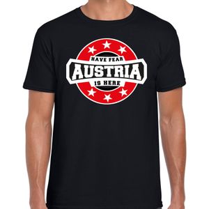 Have fear Austria is here t-shirt met sterren embleem in de kleuren van de Oostenrijkse vlag - zwart - heren - Oostenrijk supporter / Oostenrijks elftal fan shirt / EK / WK / kleding