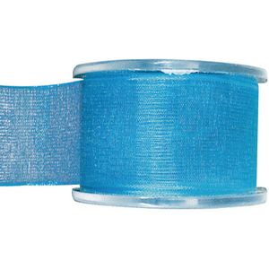 1x Hobby/decoratie turquoise organza sierlinten 4 cm/40 mm x 20 meter - Cadeaulint organzalint/ribbon - Striklint linten blauw