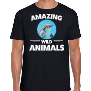 T-shirt dolfijn - zwart - heren - amazing wild animals - cadeau shirt dolfijn / dolfijnen liefhebber