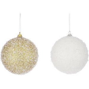 6x Kunststof kerstballen met witte sneeuw afwerking 8 cm - Kerstboomversiering/kerstversiering/boomversiering