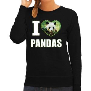 I love pandas trui met dieren foto van een panda zwart voor dames - cadeau sweater pandas liefhebber