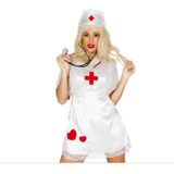 Sexy zuster/verpleegster verkleed set - 4-delig - diadeem/stethoscoop/spuit/kouseband/kousen