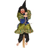 Halloween horror decoratie heksen pop op bezem - 44 cm - groen - Versiering/feestartikelen