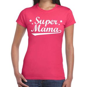 Super mama cadeau t-shirt fuchsia roze dames - kado shirt voor moeders