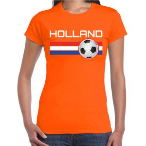 Holland voetbal / landen t-shirt met voetbal en Nederlandse vlag - oranje - dames -  Holland landen shirt / kleding - EK / WK / Voetbal shirts