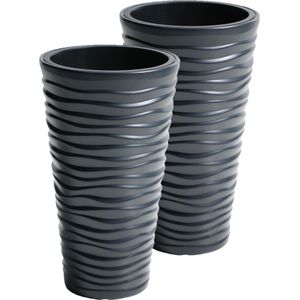 Set van 2x Stuks Kunststof Sand Bloempot/Plantenpot met Binnenpot Antraciet 30 X 52 cm