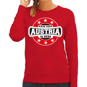 Have fear Austria is here sweater met sterren embleem in de kleuren van de Oostenrijkse vlag - rood - dames - Oostenrijk supporter / Oostenrijks elftal fan trui / EK / WK / kleding