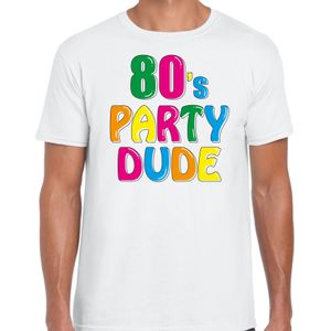 Bellatio Decorations Disco t-shirt heren - 80's party dude - wit - jaren 80 - carnaval/foute party