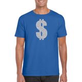 Zilveren dollar / Gangster verkleed t-shirt / kleding - blauw - voor heren - Verkleedkleding / carnaval / outfit / gangsters