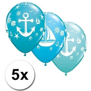 5x stuks Marine/maritiem thema party ballonnen - Feestartikelen en versiering