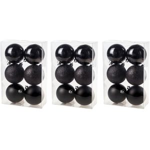 18x Zwarte kunststof kerstballen 8 cm - Mat/glans - Onbreekbare plastic kerstballen - Kerstboomversiering zwart