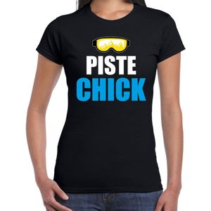 Apres ski t-shirt Piste Chick / sneeuw baas zwart  dames - Wintersport shirt - Foute apres ski outfit/ kleding/ verkleedkleding