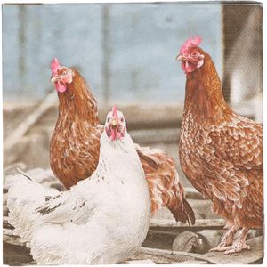 20x Pasen thema servetten met kippen print 33 x 33 cm - Boerderij tafeldecoratie wegwerp servetjes