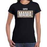 Super mama cadeau t-shirt met panterprint - zwart - dames -  mama bedankt cadeau shirt