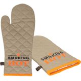 BBQ handschoenen - 2x - hittebestendig tot 250 graden - lichtgrijs/oranje - katoen - ovenwanten