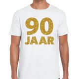 90 jaar goud glitter verjaardag t-shirt wit heren -  verjaardag shirts