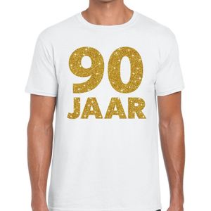 90 jaar goud glitter verjaardag t-shirt wit heren -  verjaardag shirts