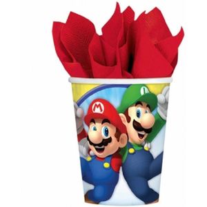 16x stuks Super Mario thema bekers 266 ml - Kinder verjaardag feestartikelen