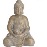 1x Boeddha Tuinbeeld Goud met Solar Verlichting Op Zonne-energie 44 cm - Tuinbeelden