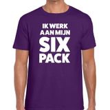 Ik werk aan mijn SIX Pack tekst t-shirt paars voor heren - heren feest t-shirts