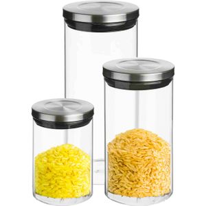 Secret de Gourmet - Set van 6x keuken voorraadbussen/potten glas RVS deksel - 3 formaten