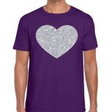 Toppers in concert Zilver hart glitter fun t-shirt paars heren - i love shirt voor heren