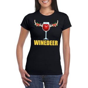 Foute Kerst t-shirt wijntje Winedeer zwart voor dames