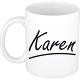 Karen naam cadeau mok / beker sierlijke letters - Cadeau collega/ moederdag/ verjaardag of persoonlijke voornaam mok werknemers