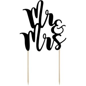 Bruidstaart decoratie topper Mr &amp; Mrs zwart 25 cm - Huwelijk/Trouwerij versiering - Moderne bruidstaart figuurtjes alternatief