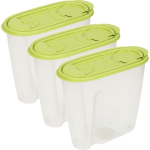 Voedselcontainer strooibus - 3x - groen - 1,5 liter - kunststof - 19,5 x 9,5 x 17 cm