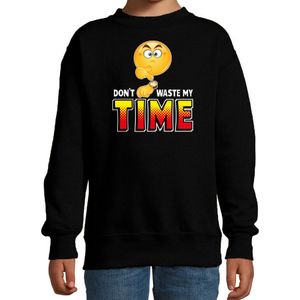 Funny emoticon sweater Dont waste my time zwart voor kids - Fun / cadeau trui