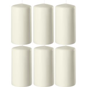6x Ivoorwitte cilinderkaarsen/stompkaarsen 6 x 12 cm 45 branduren - Geurloze kaarsen ivoorwit - Woondecoraties