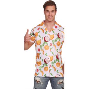 Partychimp Tropical party Hawaii blouse heren - tropisch fruit - wit - carnaval/themafeest - Hawaii party