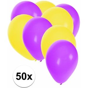 50x ballonnen paars en geel - knoopballonnen