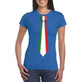 Blauw t-shirt met Italiaanse vlag stropdas dames -  Italie supporter