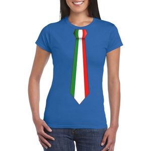 Blauw t-shirt met Italiaanse vlag stropdas dames -  Italie supporter