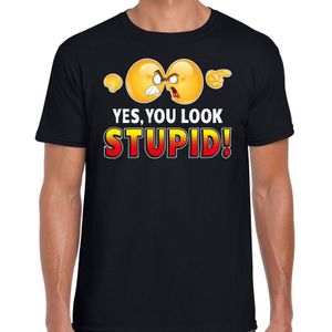 Funny emoticon t-shirt yes you look stupid zwart voor heren -  Fun / cadeau - Foute party kleding