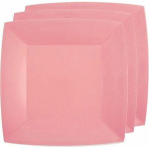 Santex feest diner bordjes - 20x stuks - papier/karton vierkant - roze - 23cm