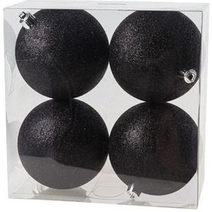 12x Zwarte kunststof kerstballen 10 cm - Glitter - Onbreekbare plastic kerstballen - Kerstboomversiering zwart