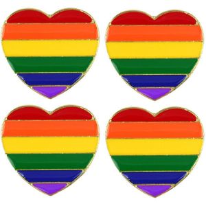 4x Regenboog gay pride kleuren metalen hartje pin/broche/badge 3 cm - Regenboogvlag LHBT accessoires