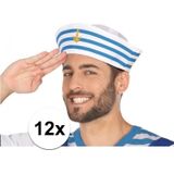 12x Wit/blauw matrozen verkleed hoedjes voor volwassenen