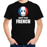 Frankrijk Happy to be French landen t-shirt met emoticon - zwart - kinderen - Frankrijk landen shirt met Franse vlag - EK / WK / Olympische spelen outfit / kleding