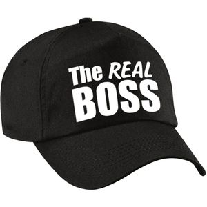 The real boss pet / cap zwart met witte letters voor dames - verkleedpet / feestpet
