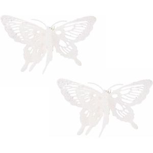 4x stuks kerstboomversiering witte glitter vlinders op clip 15 cm
