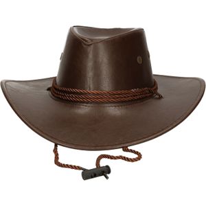 Guirca Carnaval verkleed Cowboy hoed Nevada - bruin - lederlook - voor volwassenen - Western thema