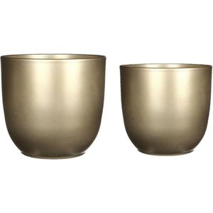 Mica - Plantenpot/bloempot - 4x stuks - keramiek - goud - D22/25 cm