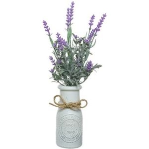 Lavendel kunstplant - in witte pot - lila paars - H32 cm - lavandula