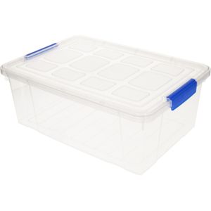 Forte Plastics Opslag/opberg bakken/kisten/manden met deksel 37 x 26 x 14 cm transparant - Opbergbakken