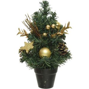 Mini kunst kerstbomen/kunstbomen met gouden versiering 30 cm - Miniboompjes/kleine kerstboompjes