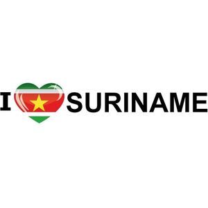 Set van 5x stuks i Love Suriname vlag sticker 19.6 cm - Feestartikelen en versieringen